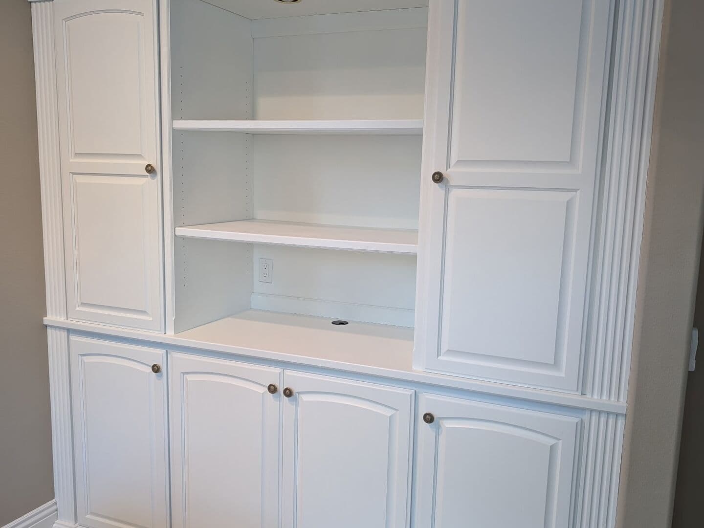 After: the same built-in repainted in clean white